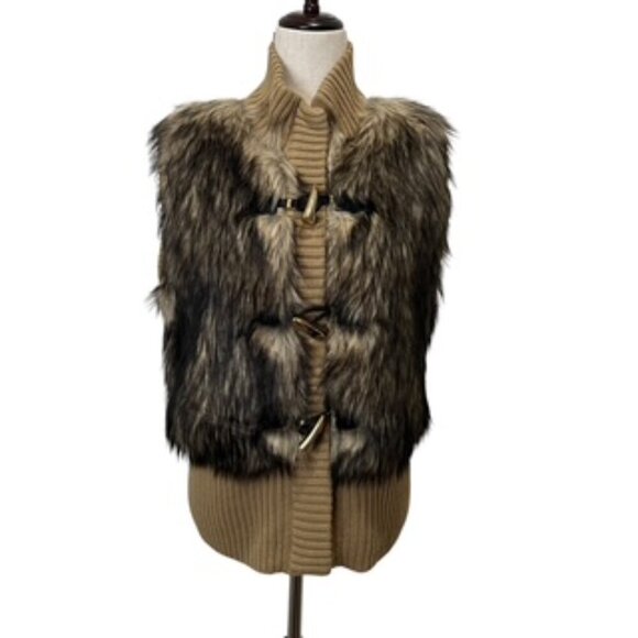 NEW Michael‎ Kors Faux Fur And Sweater Knit Vest Zip Front Women’s Sz Large NWT - Picture 1 of 14